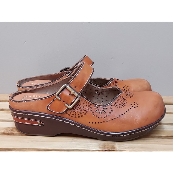 L'Artiste by Spring Step | Orange Tan | Leather Buckled Clog Size 40 US 9.5 - Picture 3 of 11